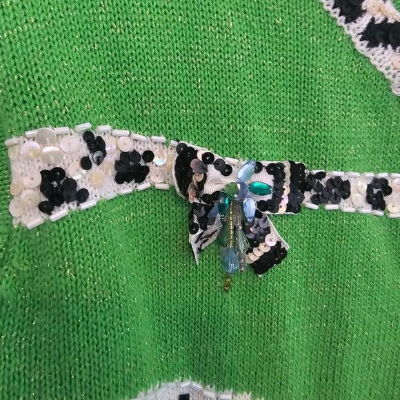 Vintage Design Options Cardigan Womens Med Green Sequins Beaded Glam Grandmacore - Picture 4 of 13